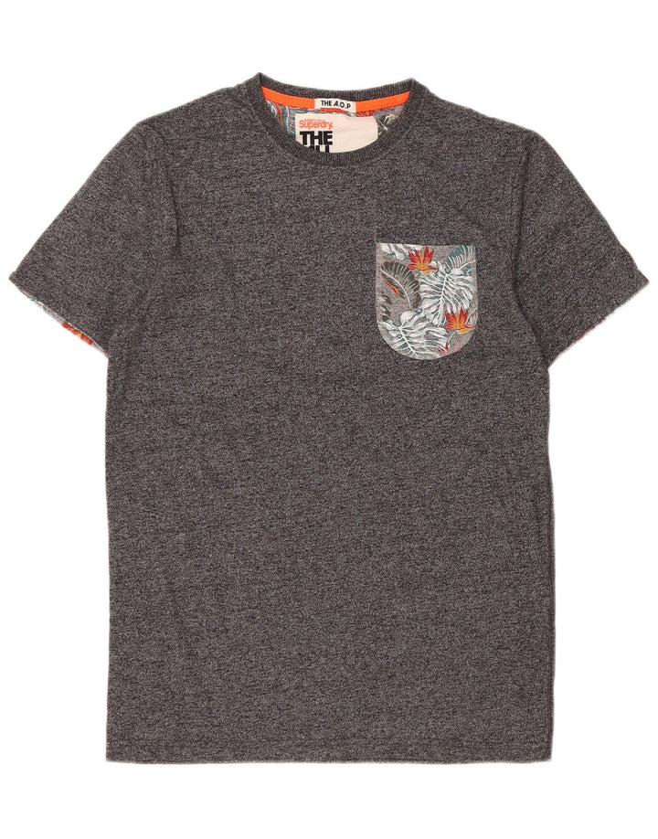 T-shirt da uomo Superdry Top Small in cotone chiazzato grigio