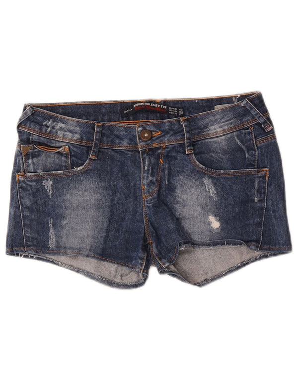 Pantaloncini in denim invecchiato Trafaluc da donna Zara EU 36 XS W26 Blu
