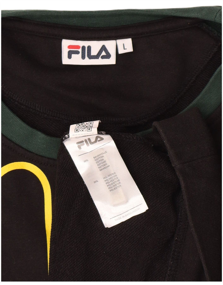 FILA Mens Graphic Sweatshirt Jumper Large Black Colourblock Cotton