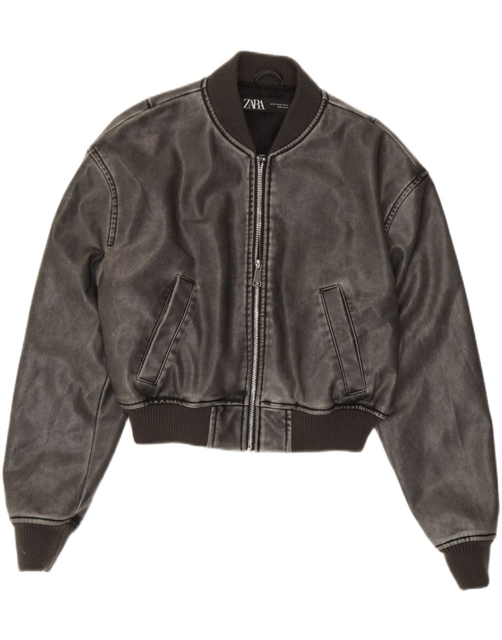 Giubbotto bomber oversize in ecopelle da donna Zara UK 6 XS poliuretano grigio