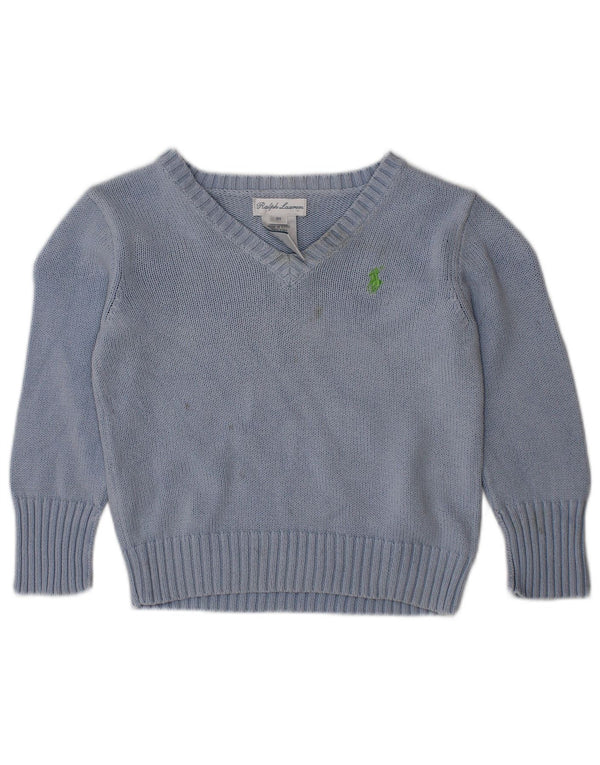RALPH LAUREN Baby Boys V-Neck Jumper Sweater 6-9 Months Blue Cotton
