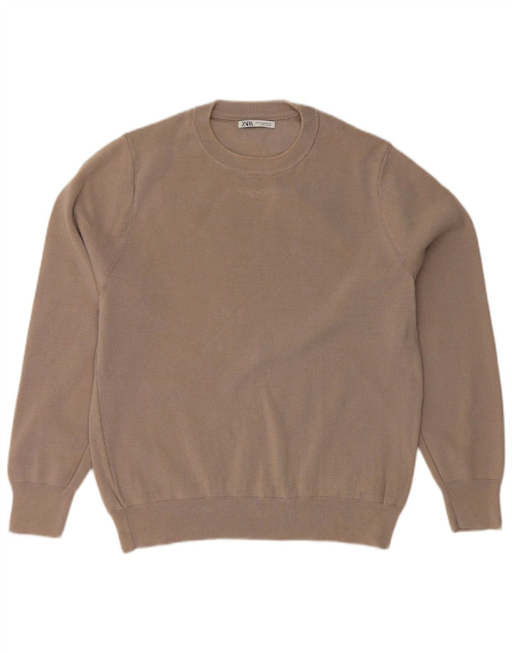 Maglione Girocollo Da Donna ZARA UK 14 Cotone Grigio Medio