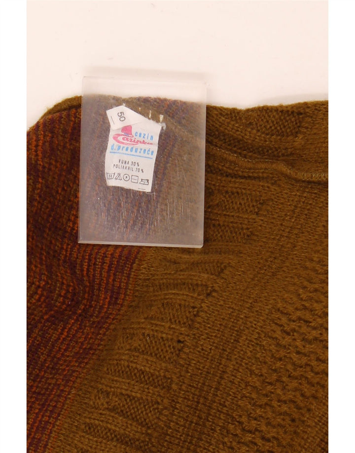 Maglione vintage da uomo con collo a bottoni EU 50 Medio Khaki Fair Isle