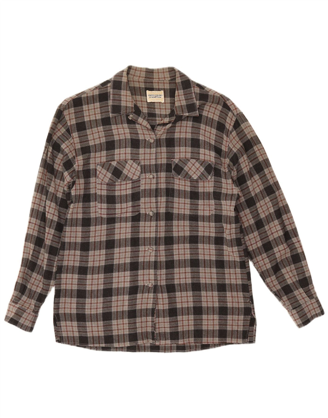 Camicia in flanella da donna Benetton UK 12 Viscosa a quadri grigio medio