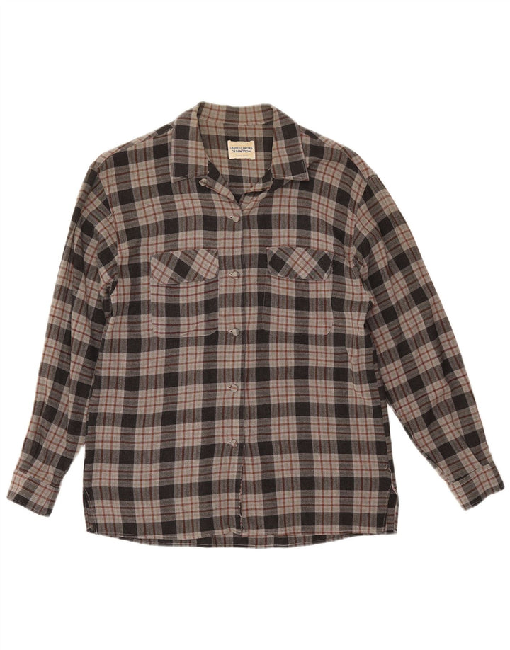 Camicia in flanella da donna Benetton UK 12 Viscosa a quadri grigio medio