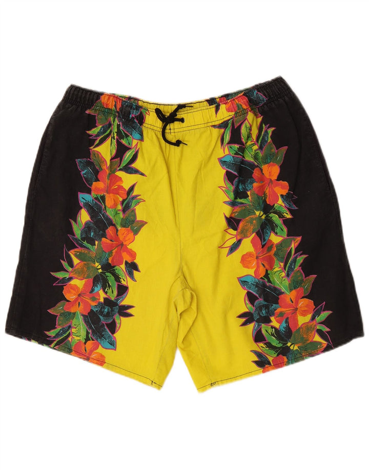 Pantaloncini da bagno grafici vintage da uomo di grandi dimensioni in poliestere floreale giallo