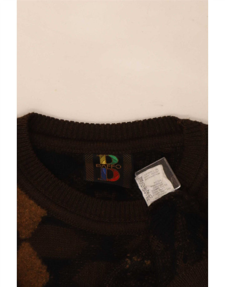 Maglione da uomo girocollo Baffo, grande, marrone, a rombi/acrilico con diamanti