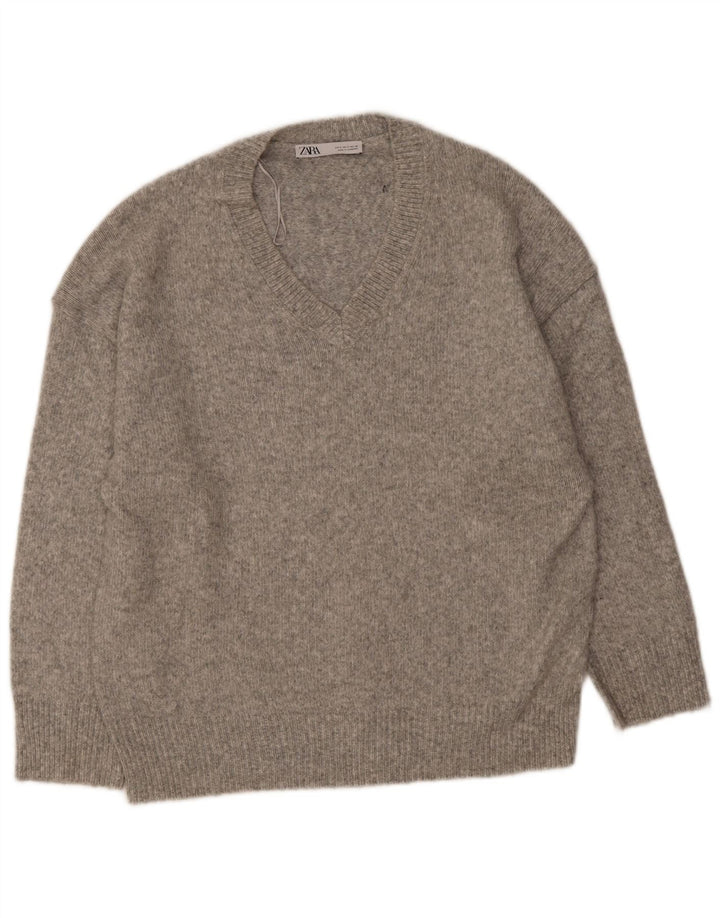 Maglione Zara da uomo con scollo a V piccolo in acrilico grigio