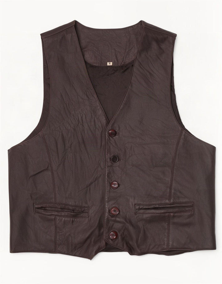 Gilet in pelle da uomo vintage marrone medio
