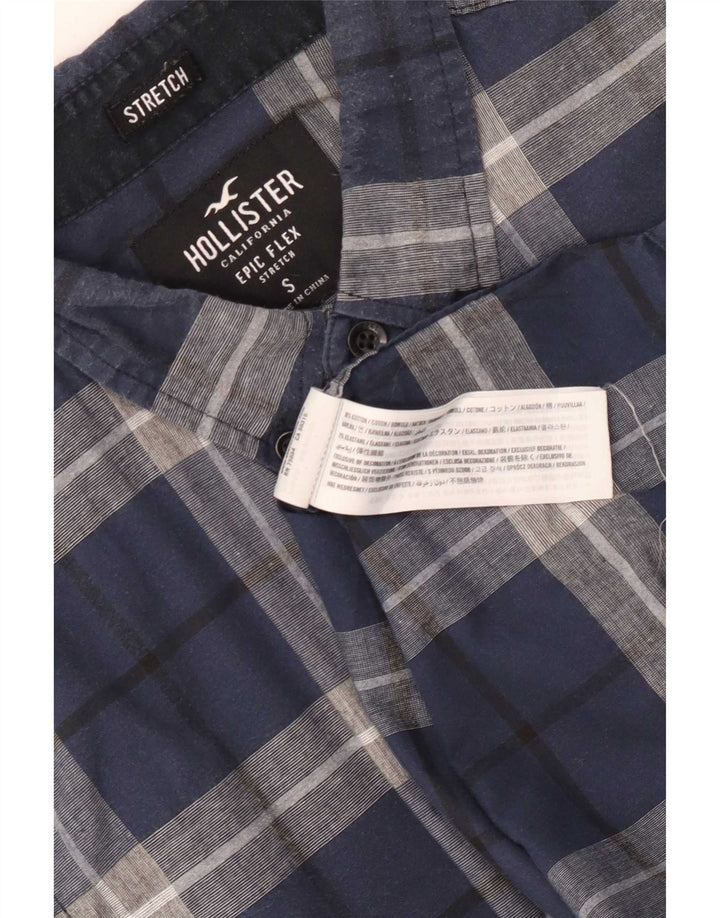 Camicia Hollister da uomo elasticizzata piccola in cotone scozzese blu navy
