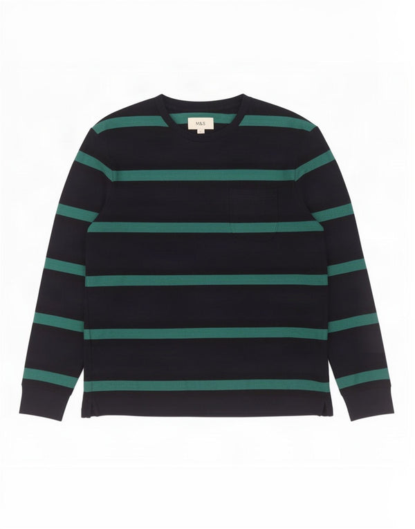 Marks & Spencer Top da uomo a maniche lunghe in cotone a righe grandi blu navy