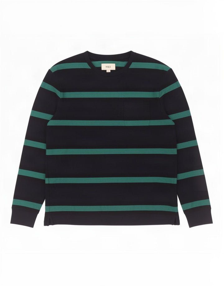 Marks & Spencer Top da uomo a maniche lunghe in cotone a righe grandi blu navy