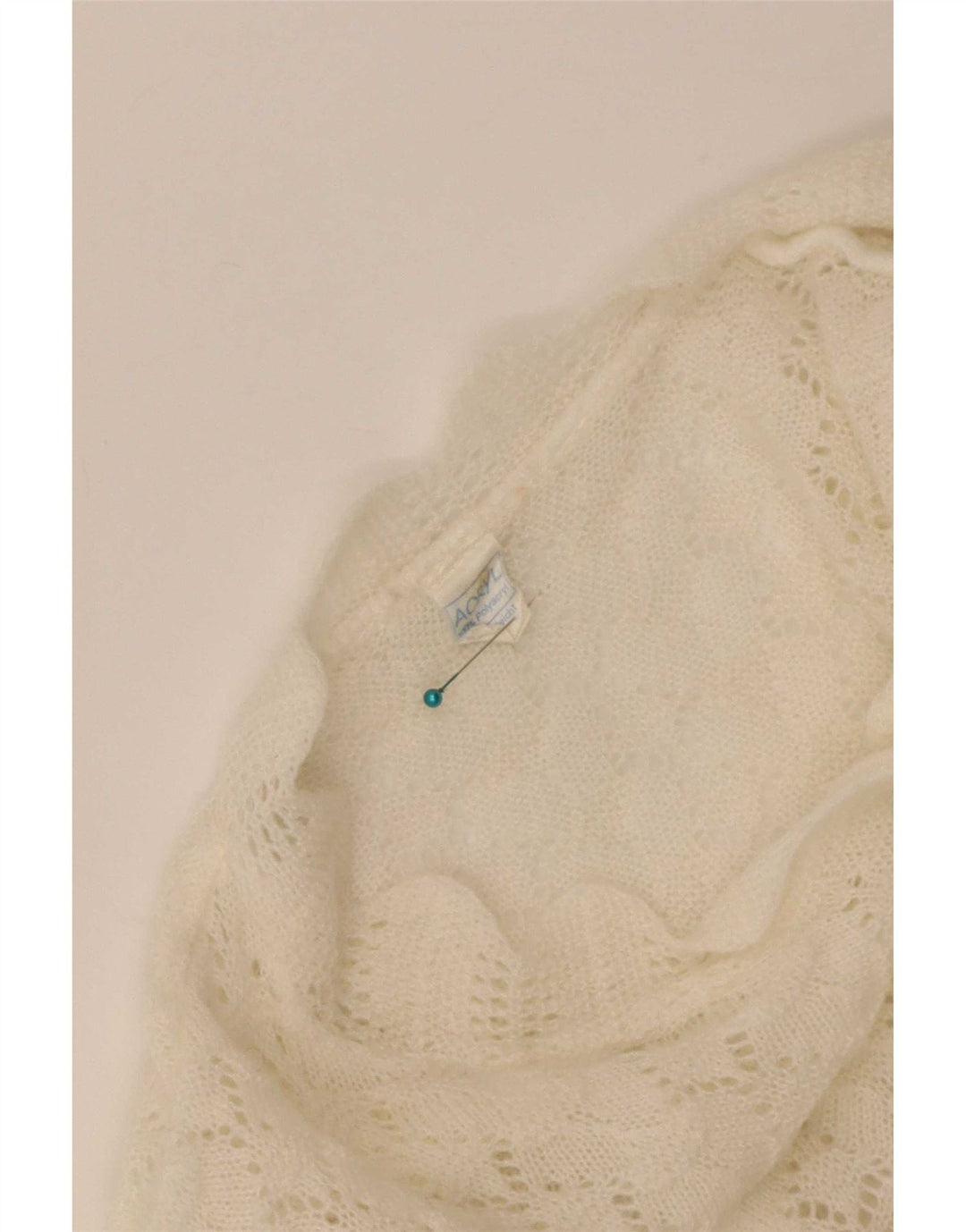 Maglione cardigan da donna vintage UK 16 grande poliacrilico bianco sporco