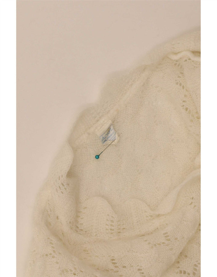 Maglione cardigan da donna vintage UK 16 grande poliacrilico bianco sporco
