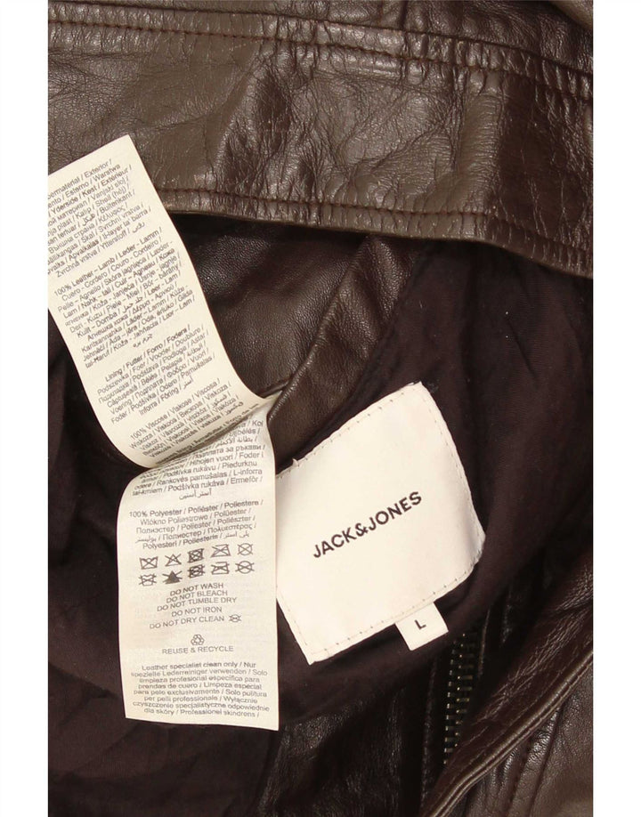 Giacca in pelle da uomo Jack & Jones UK 40 grande marrone