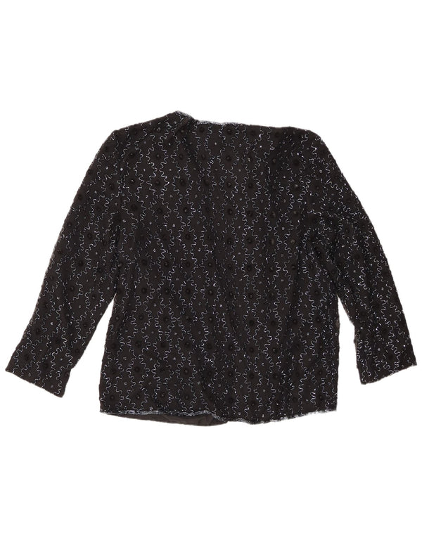 Giacca blazer aperta da donna rara UK 16 grande seta nera