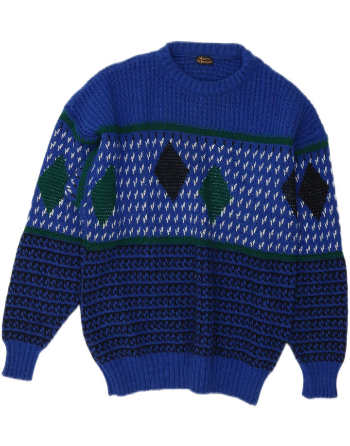 Maglione girocollo da uomo vintage IT 48 Blu medio Argyle/Diamante