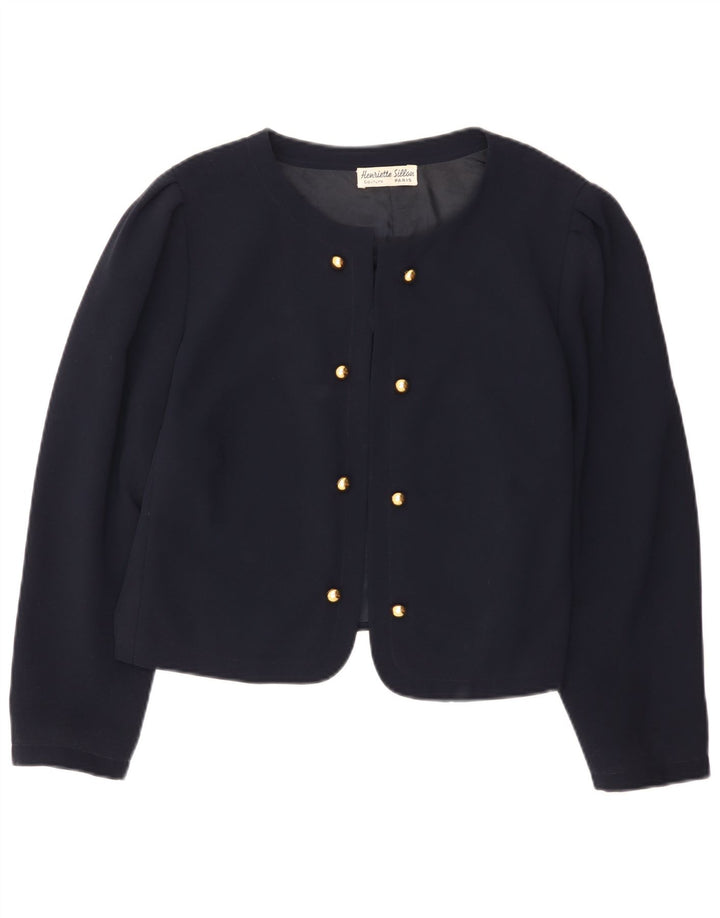 Giacca Bolero aperta da donna vintage UK 18 XL Poliestere blu navy