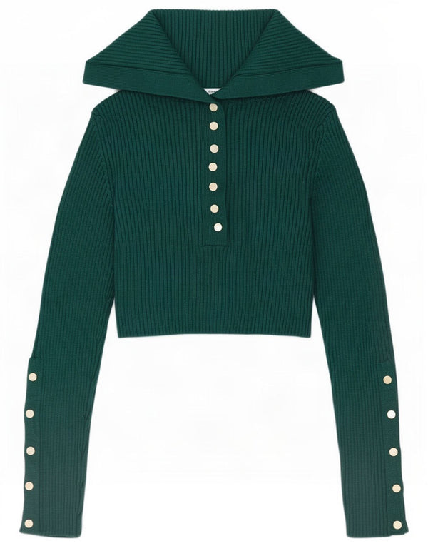 Top corto da donna Zara a maniche lunghe UK 8 Small verde viscosa