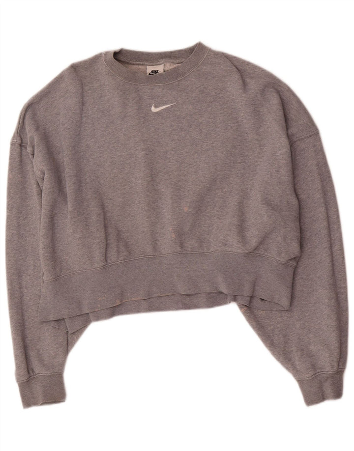 Felpa corta oversize da donna Nike UK 6 XS cotone grigio