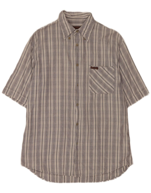 Camicia a maniche corte da uomo Marlboro Classics XL in cotone a righe grigie