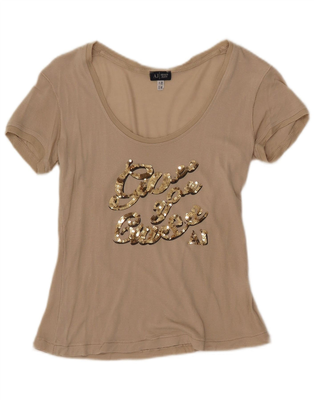 ARMANI JEANS T-shirt grafica da donna Top EU 42 Large Beige