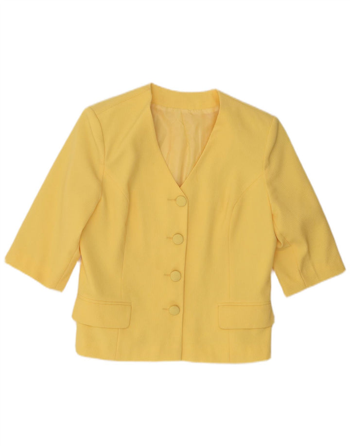 Giacca blazer vintage da donna a maniche corte a 4 bottoni UK 12 giallo medio
