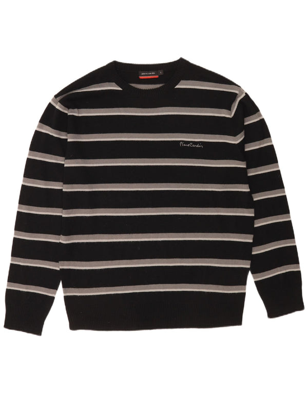 Pierre Cardin Maglione girocollo da uomo maglione grande acrilico a righe nere