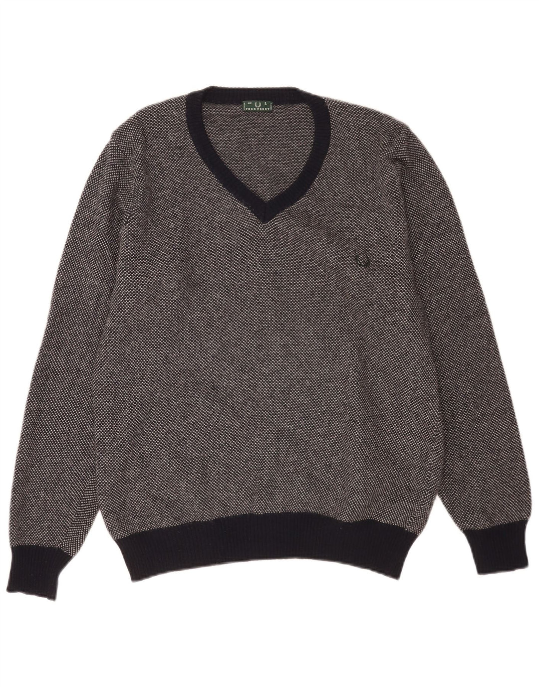 Maglione da uomo con scollo a V Fred Perry, grande, in lana maculata blu navy