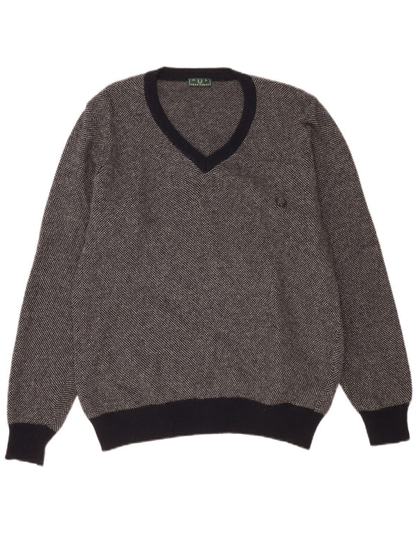 Maglione da uomo con scollo a V Fred Perry, grande, in lana maculata blu navy