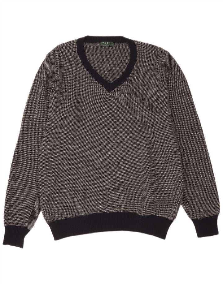 Maglione da uomo con scollo a V Fred Perry, grande, in lana maculata blu navy