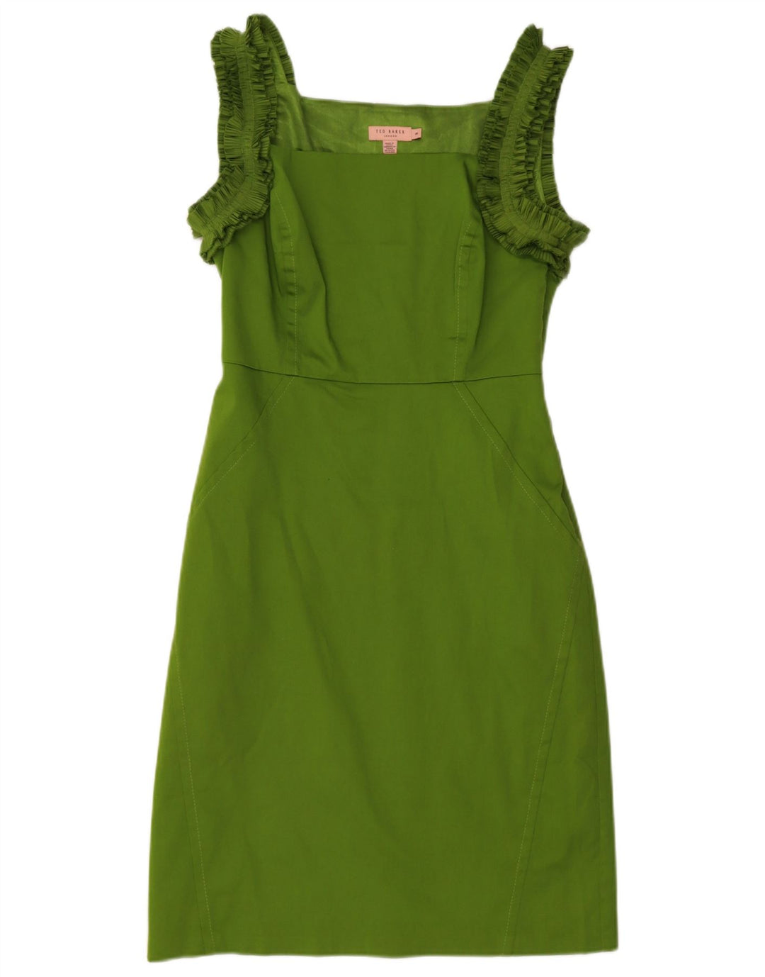Ted Baker Abito tubino senza maniche con volant da donna taglia 3 cotone verde medio
