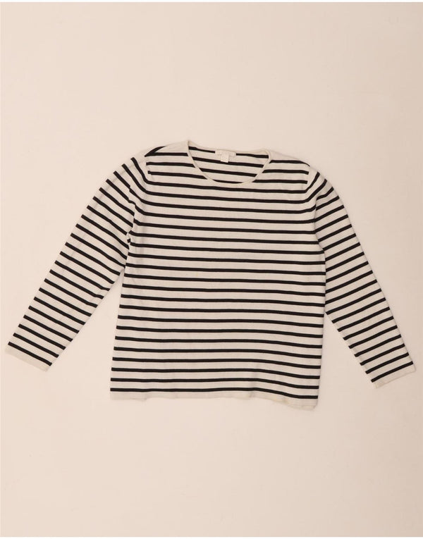 Cos Top corto da donna a maniche lunghe UK 10 Piccolo cotone a righe bianche