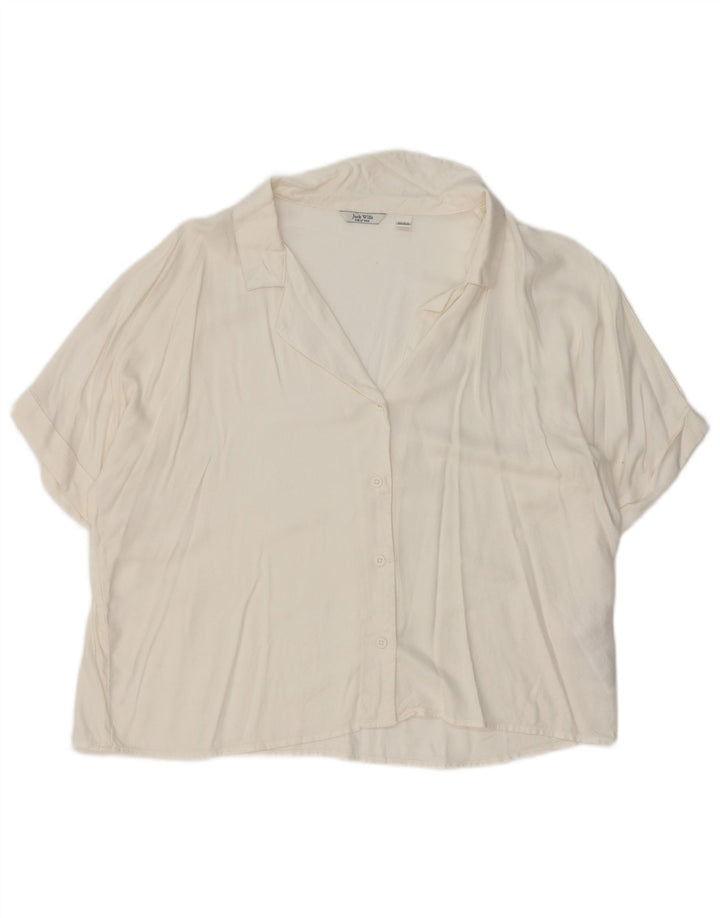 JACK WILLS Camicia a maniche corte da donna Camicetta UK 12 Viscosa bianca media