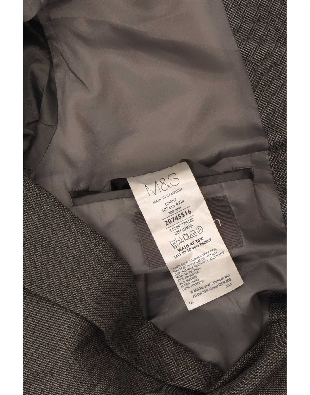 Giacca blazer a 2 bottoni Marks & Spencer da uomo UK 42 grande poliestere grigio