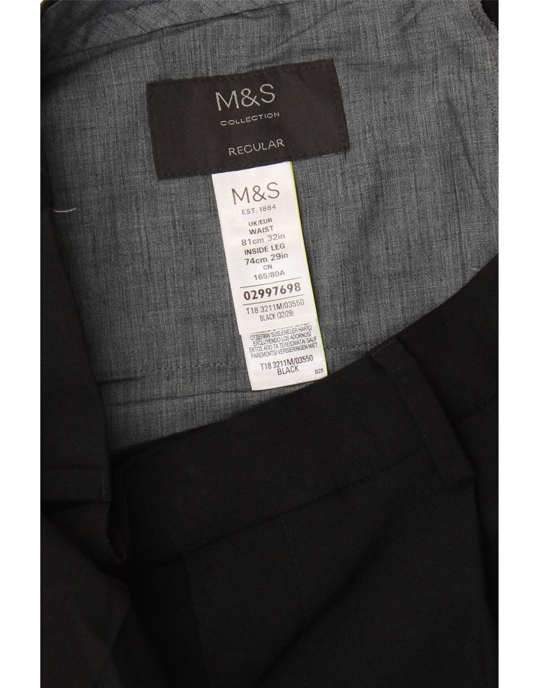 Pantaloni da abito con pegging da uomo Marks & Spencer W32 L29 poliestere nero