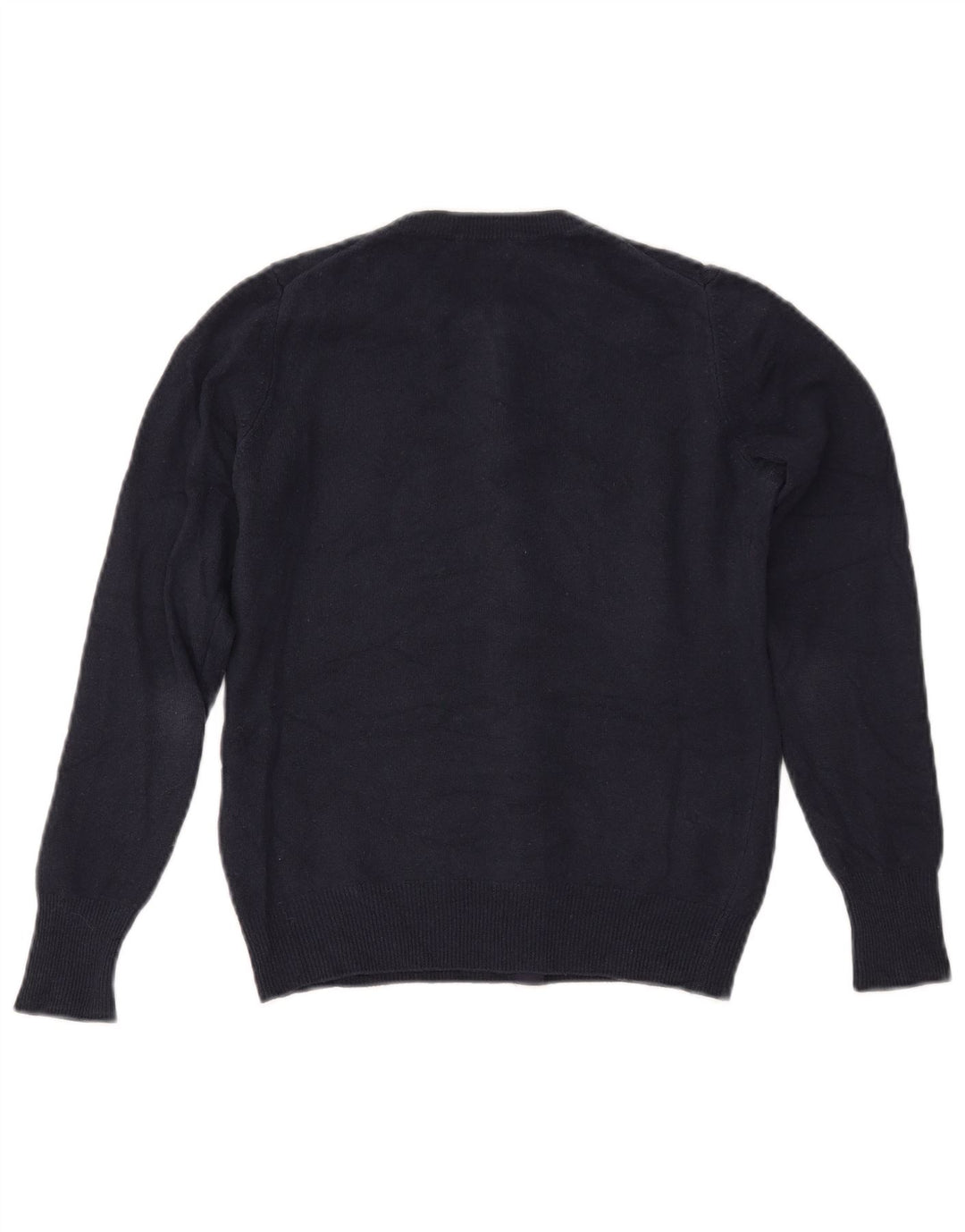 BENETTON Maglione cardigan corto da donna UK 6 XS Lana merino blu navy