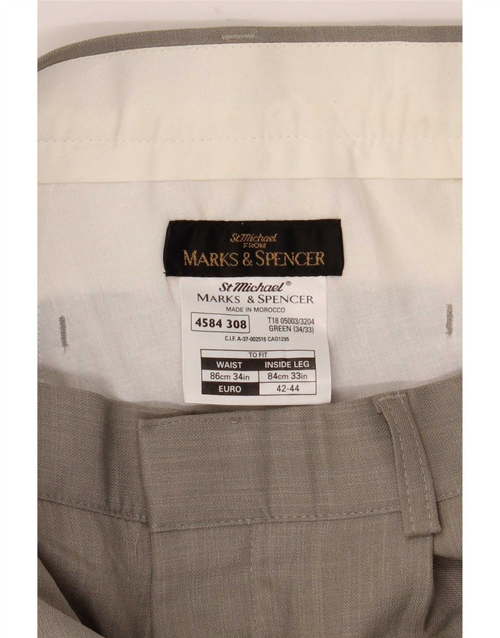 Pantaloni casual con pegging da uomo Marks & Spencer W34 L33 poliestere verde