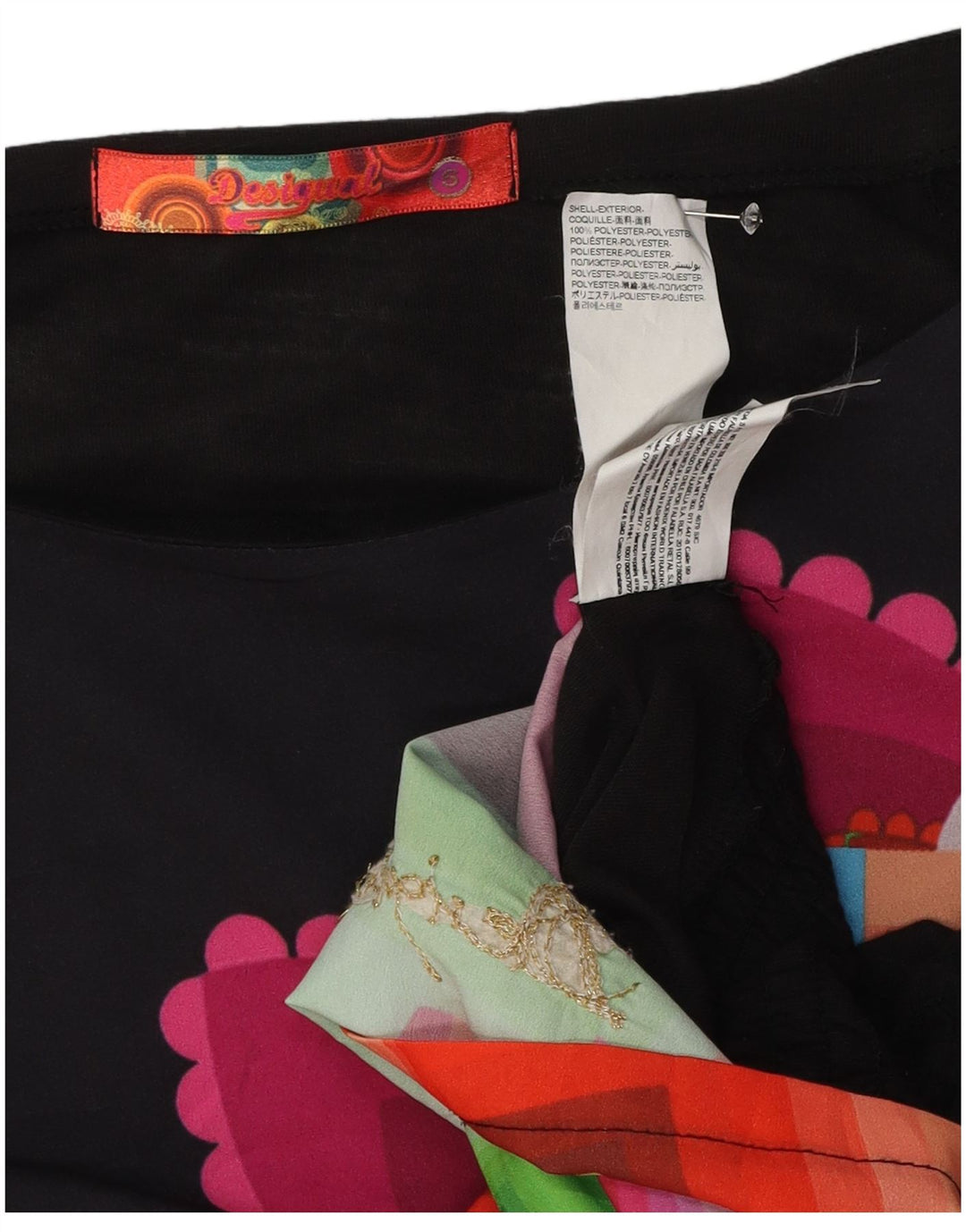 Desigual Top da donna con spalle scoperte e grafica oversize UK 10 Small Nero