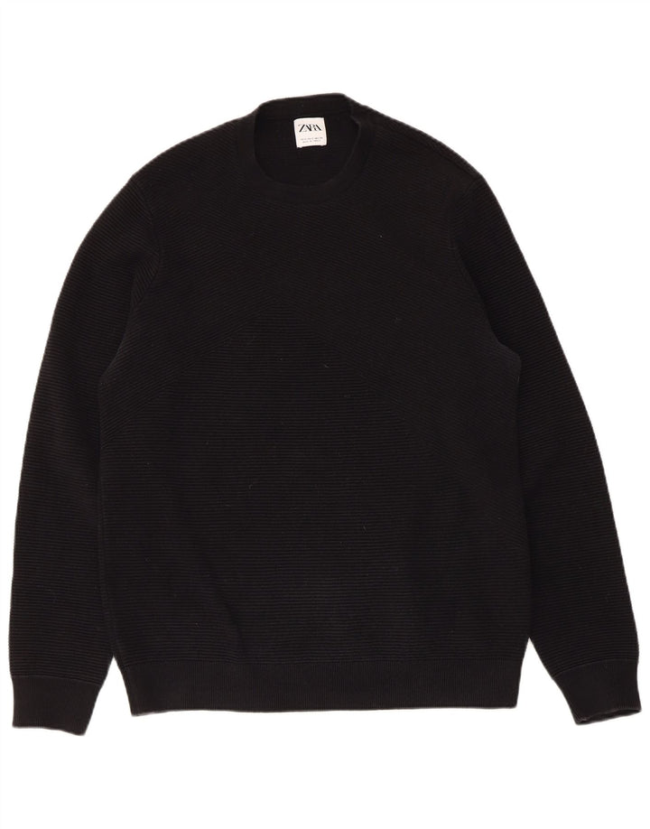 Maglione ZARA da uomo girocollo piccolo in cotone nero