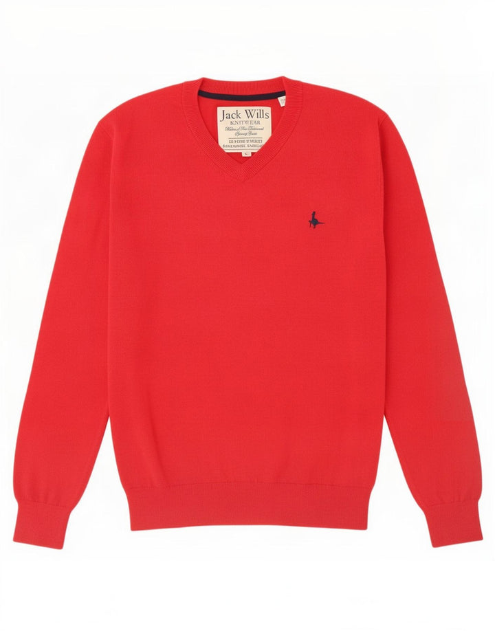Maglione da uomo con scollo a V Jack Wills grande cotone rosso
