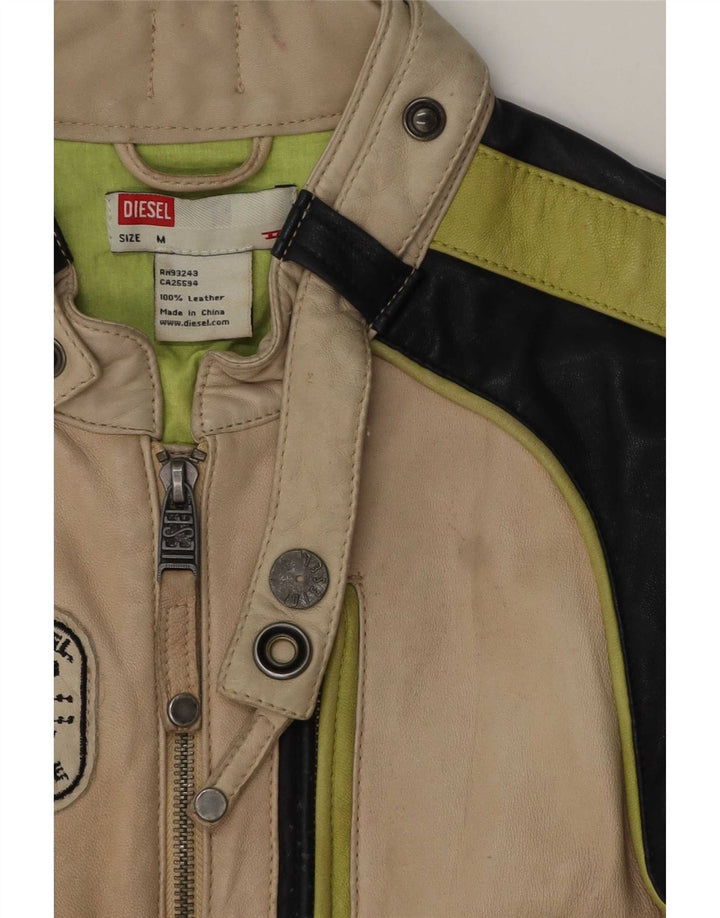 Giacca da pilota in pelle per ragazzi Diesel 10-11 anni Colorblock beige medio