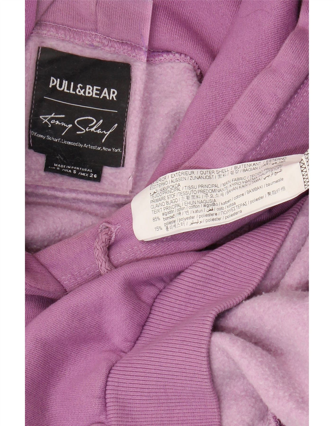 Pull & Bear Felpa con cappuccio ampia con grafica da uomo, piccola, in cotone viola