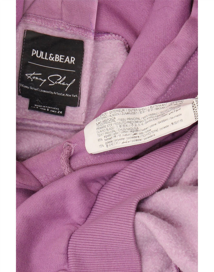 Pull & Bear Felpa con cappuccio ampia con grafica da uomo, piccola, in cotone viola