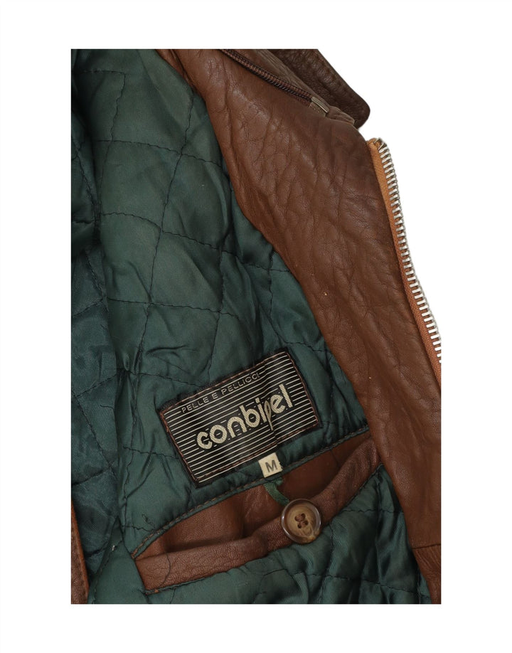 CONBIPEL Mens Military Leather Jacket UK 38 Medium Brown Leather Vintage Conbipel and Second-Hand Conbipel from Messina Hembry 