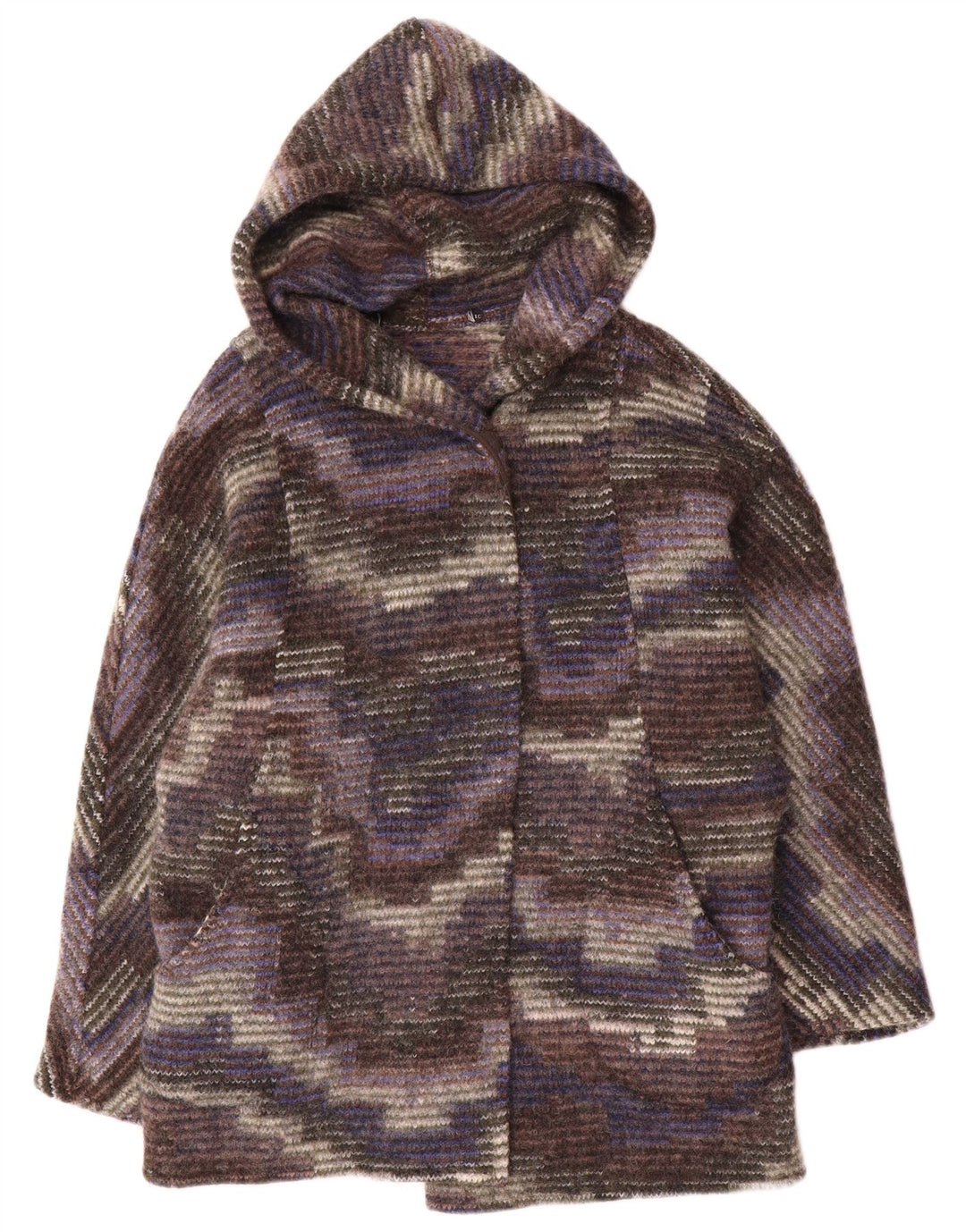 Soprabito aperto da donna vintage con cappuccio UK 12 mimetico medio multicolore