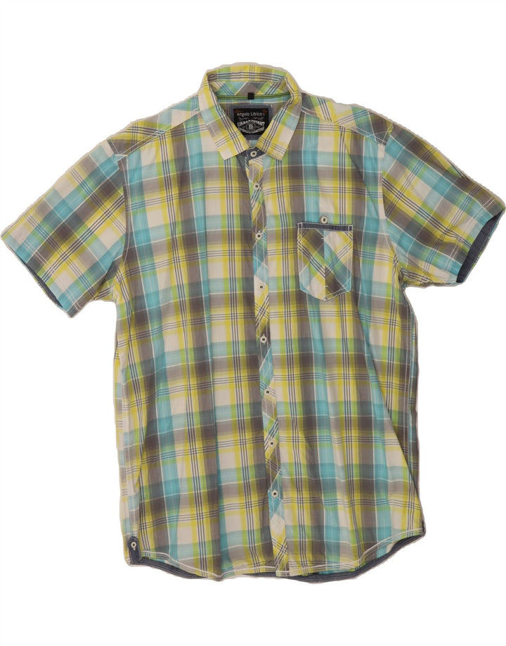 ANGELO LITRICO Mens Short Sleeve Shirt Size 45/46 2XL Green Check Vintage Angelo Litrico and Second-Hand Angelo Litrico from Messina Hembry 