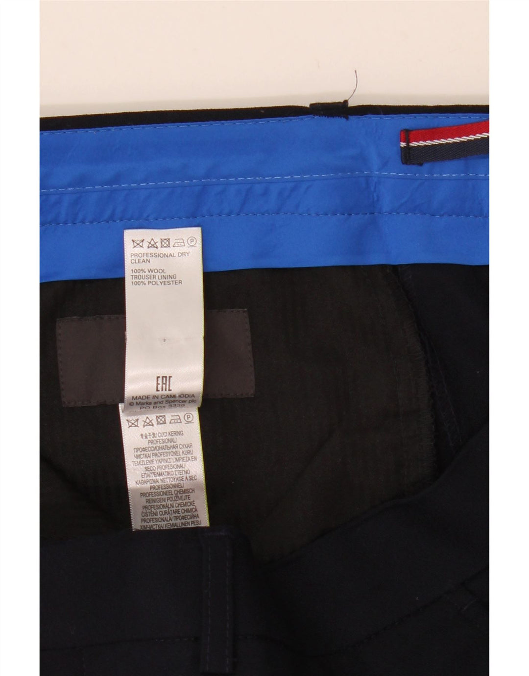 Pantaloni da abito dritti sartoriali da uomo Marks & Spencer W34 L33 lana blu navy