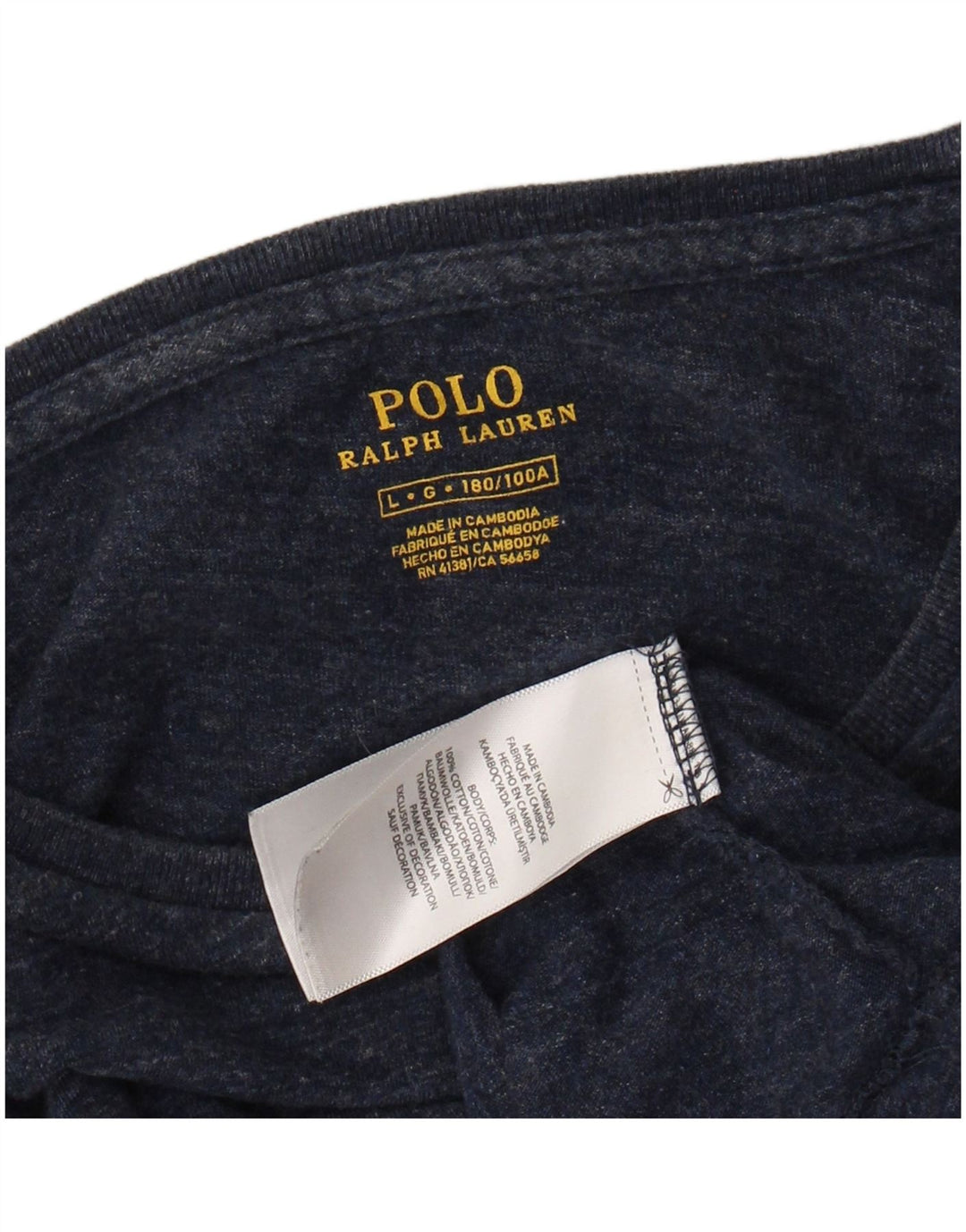 RALPH LAUREN Top da uomo a manica lunga grande in cotone screziato blu navy