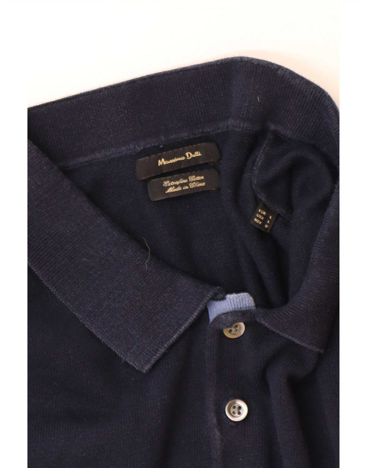 Massimo Dutti Maglione da uomo a maniche corte con collo a polo grande blu navy